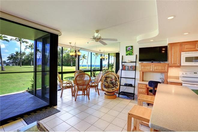 Covered patio with ocean view