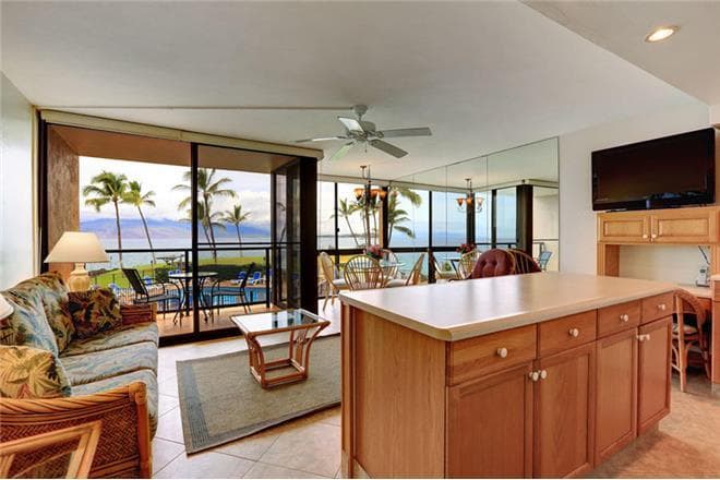 Covered patio with ocean view