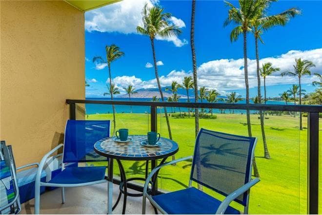 Covered patio with ocean view