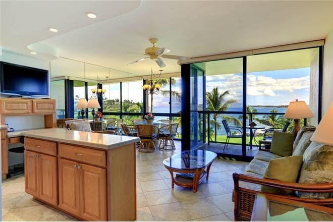 Covered patio with ocean view