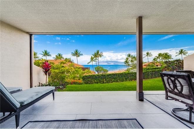Covered patio with ocean view