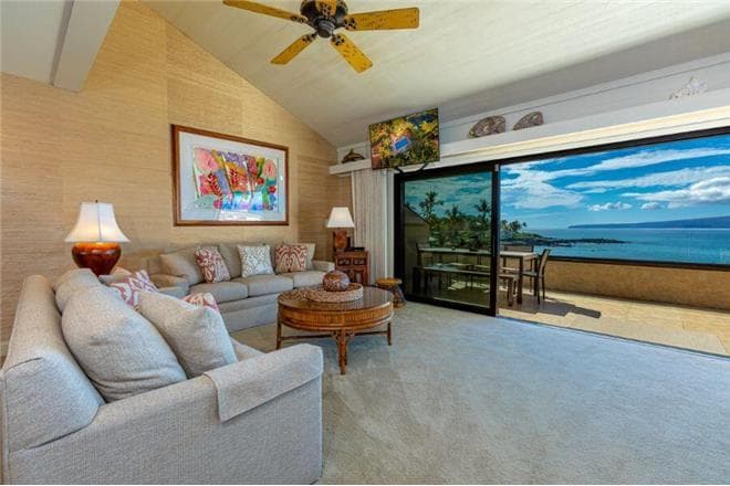Covered patio with ocean view