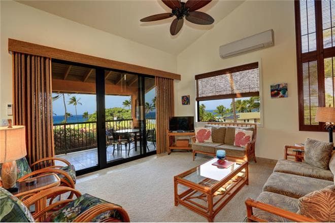 Covered patio with ocean view