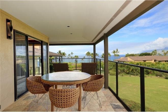 Covered patio with ocean view