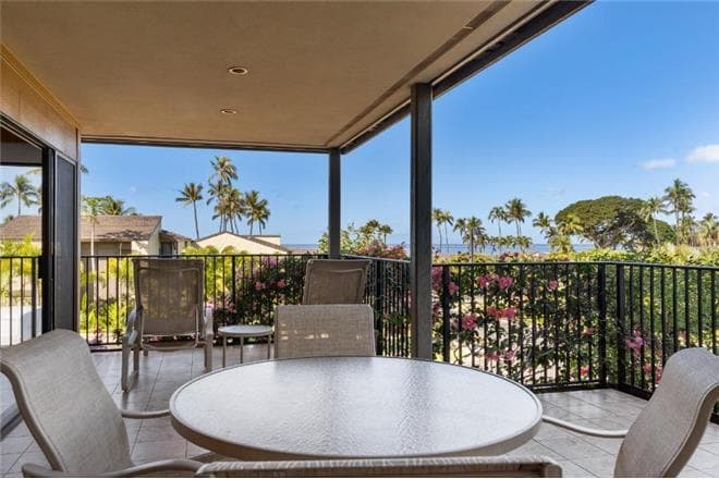 Covered patio with ocean view