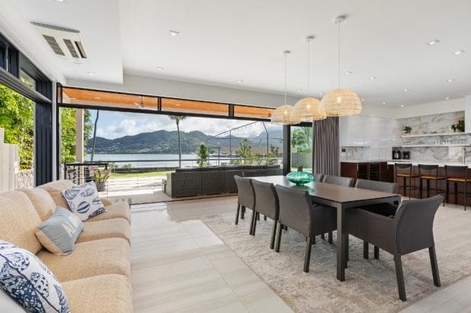 Covered patio with ocean view