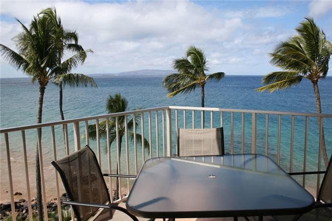Covered patio with ocean view