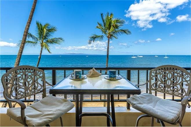 Covered patio with ocean view