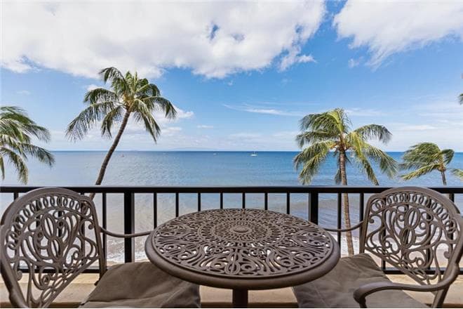 Covered patio with ocean view