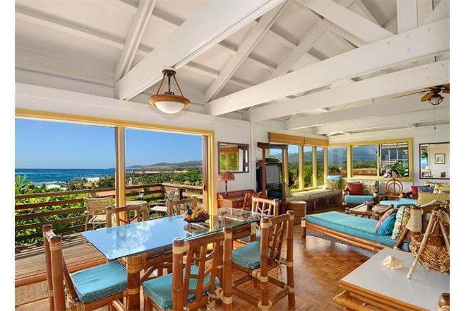 Covered patio with ocean view