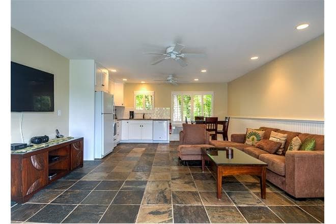 Covered patio with ocean view