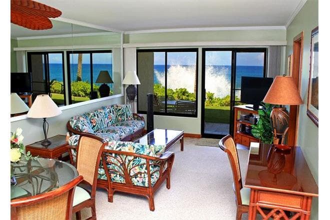 Covered patio with ocean view