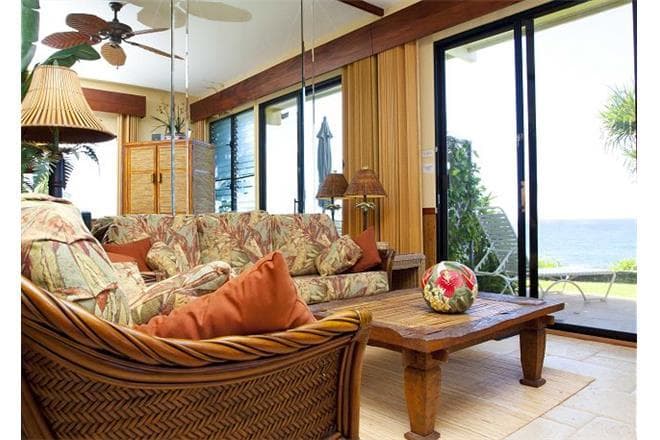 Covered patio with ocean view