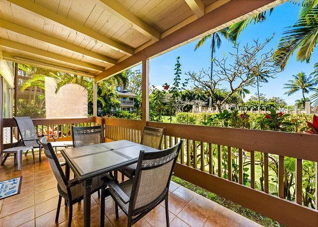 Covered patio with ocean view