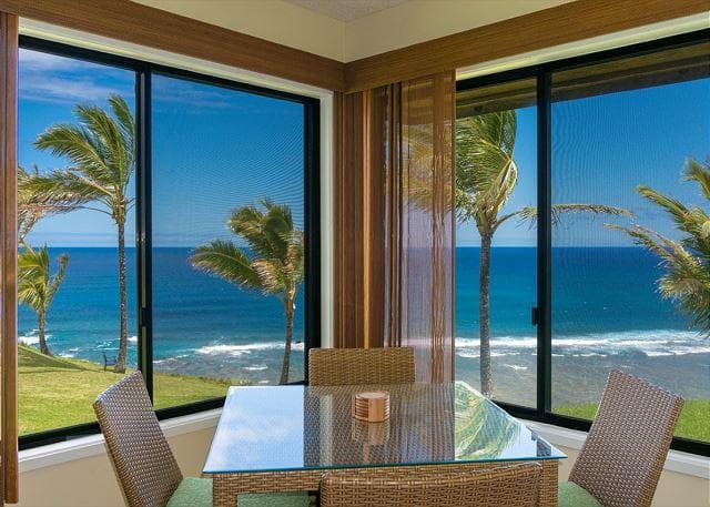 Covered patio with ocean view