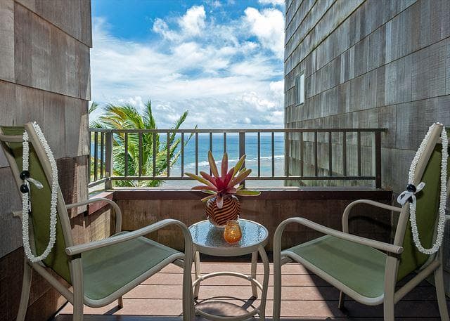 Covered patio with ocean view