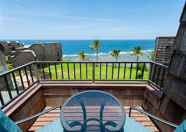 Covered patio with ocean view