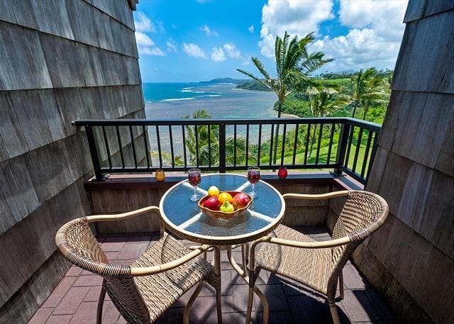 Covered patio with ocean view