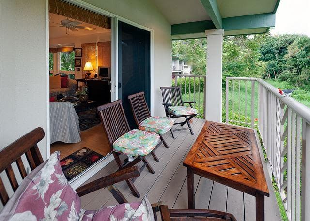 Covered patio with ocean view