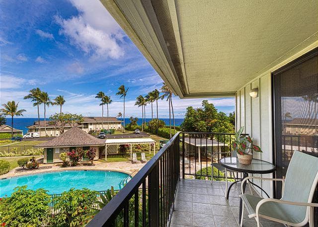 Covered patio with ocean view