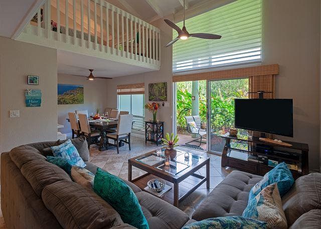 Covered patio with ocean view