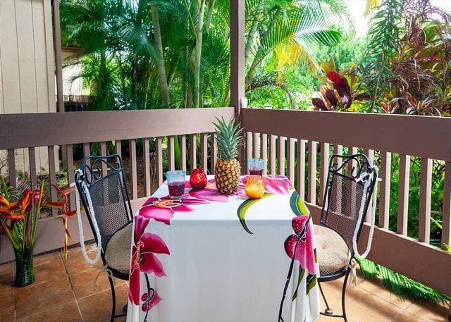 Covered patio with ocean view