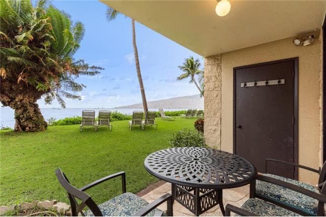 Covered patio with ocean view