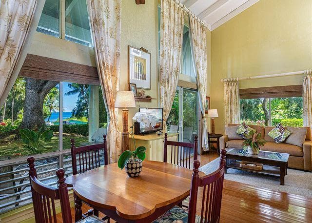 Covered patio with ocean view