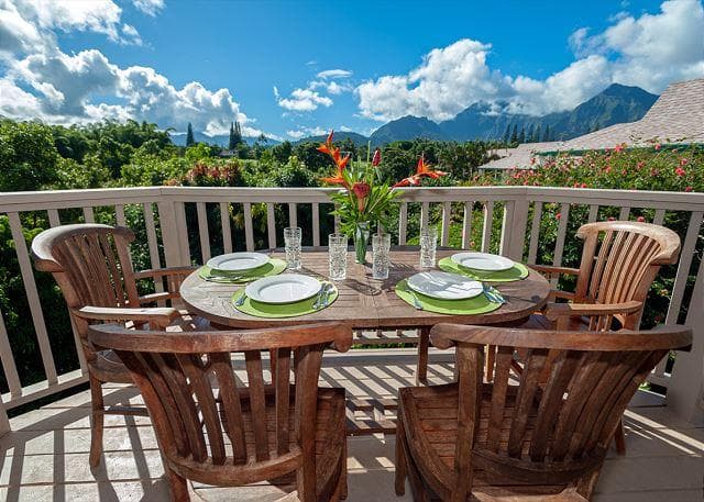 Covered patio with ocean view