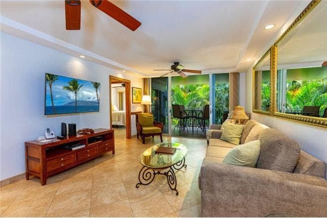 Covered patio with ocean view