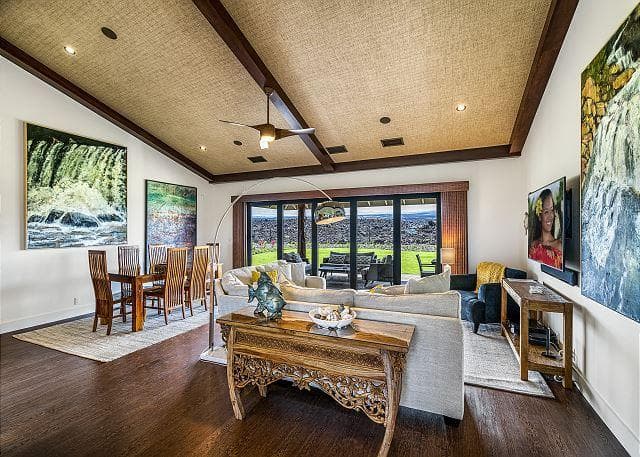 Covered patio with ocean view