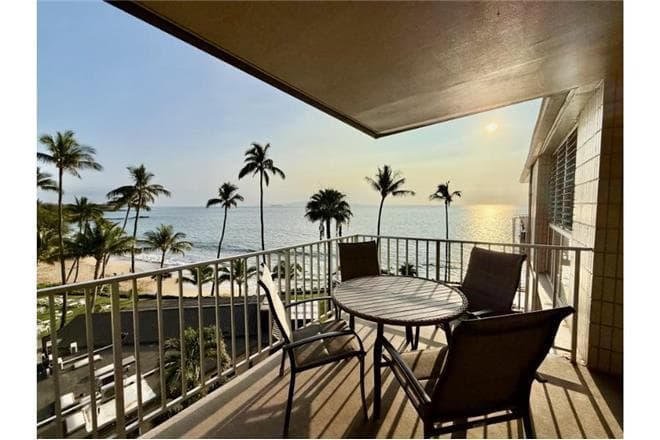 Covered patio with ocean view
