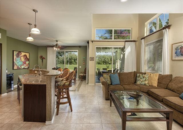 Covered patio with ocean view