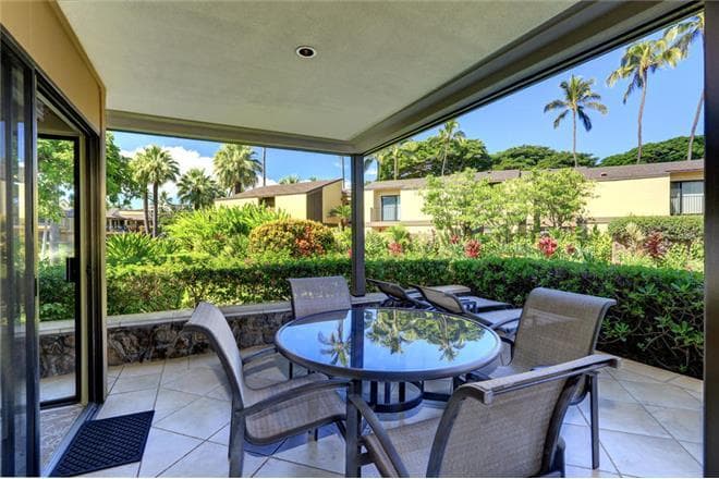 Covered patio with ocean view