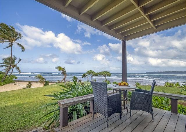 Covered patio with ocean view