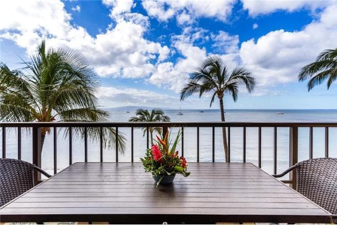 Covered patio with ocean view