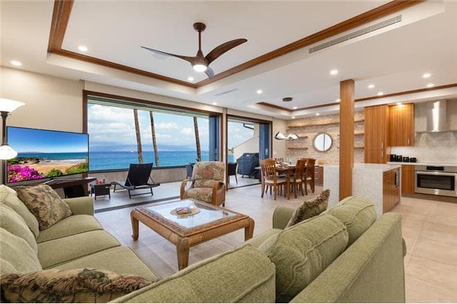 Covered patio with ocean view
