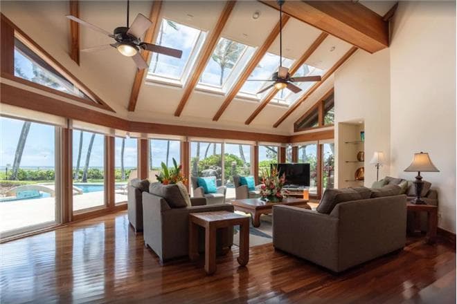 Covered patio with ocean view