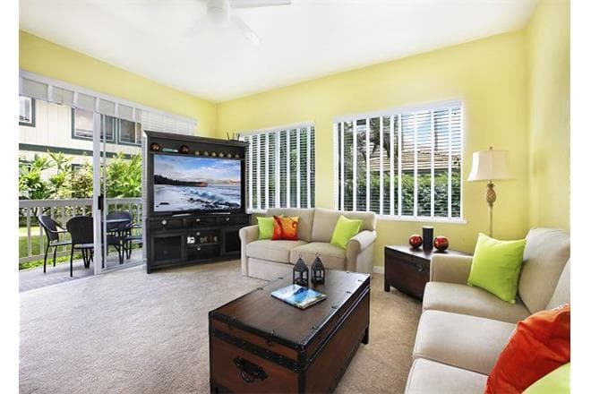 Covered patio with ocean view