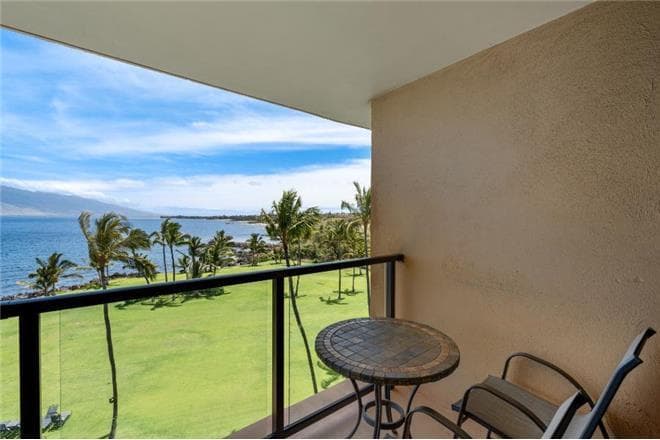 Covered patio with ocean view