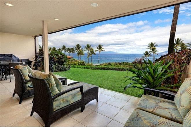 Covered patio with ocean view