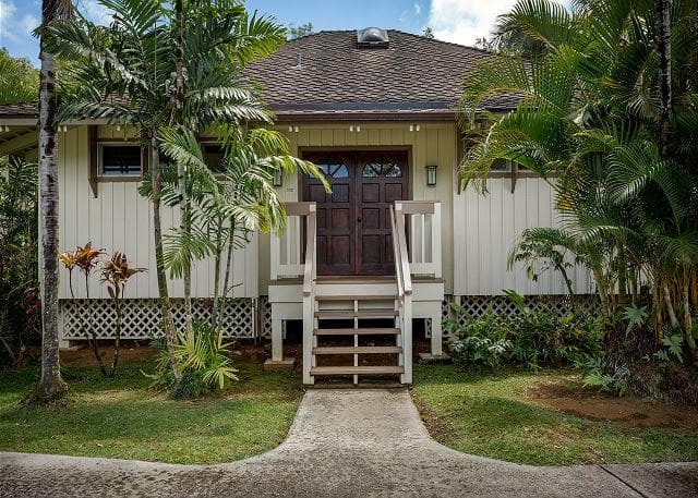Covered patio with ocean view