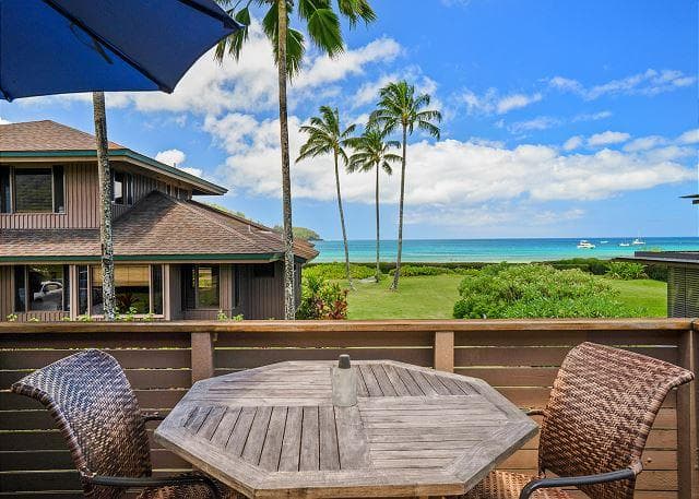 Covered patio with ocean view