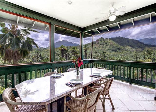 Covered patio with ocean view