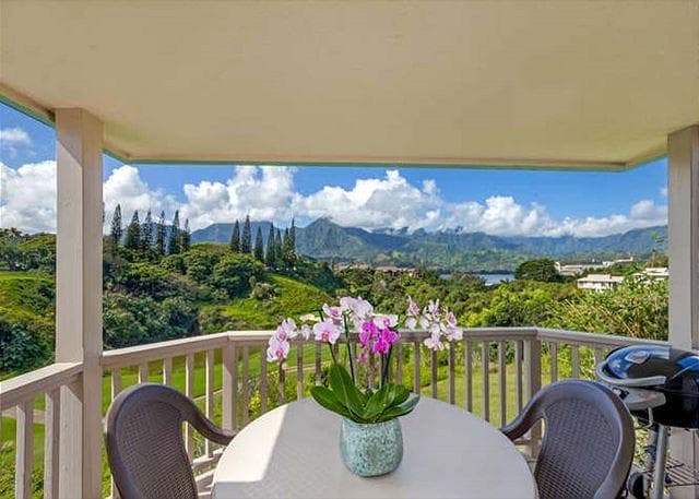 Covered patio with ocean view