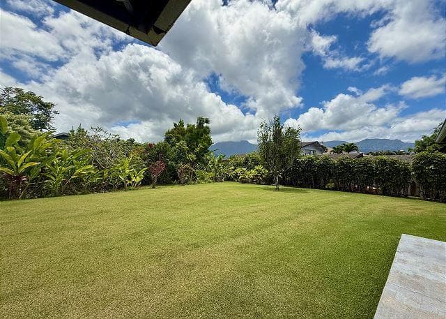 Covered patio with ocean view