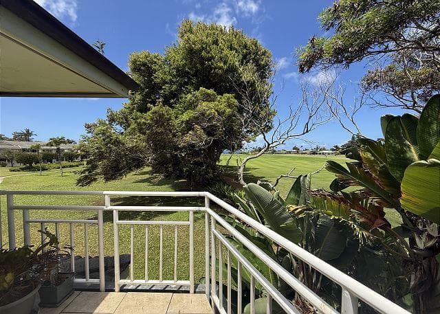 Covered patio with ocean view