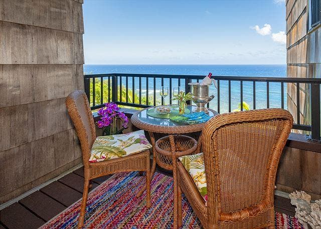 Covered patio with ocean view