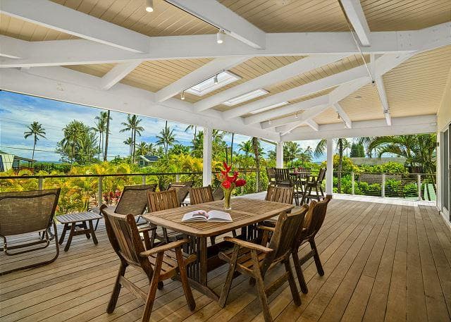 Covered patio with ocean view