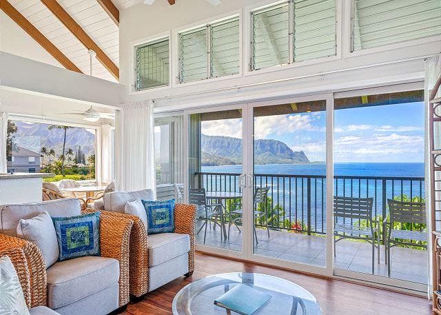 Covered patio with ocean view